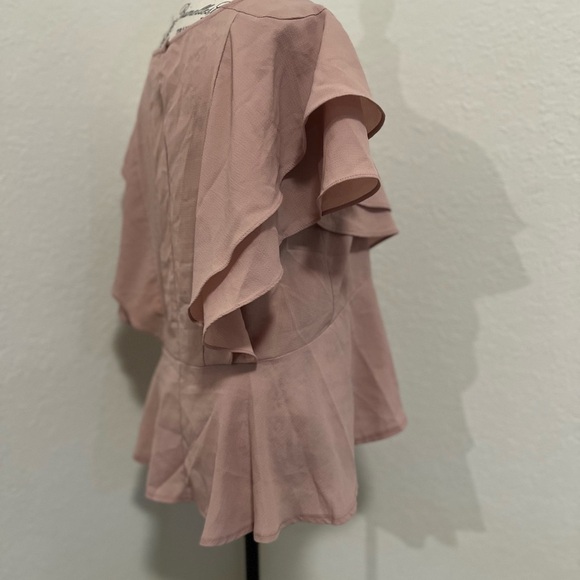Umgee Pink Flutter Sleeve Ruffled Peplum Blouse - Picture 5 of 10